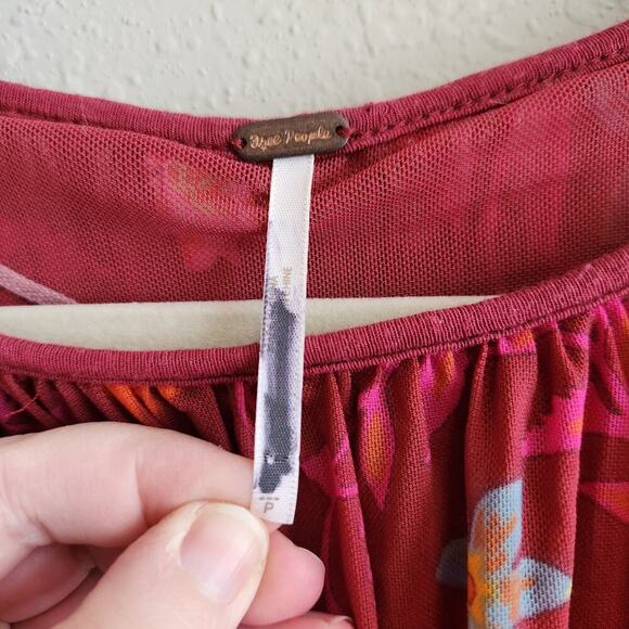 Free People Size Small Wildflower Honey Berry Floral Boho‎ Balloon Sleeve Blouse - Picture 9 of 12